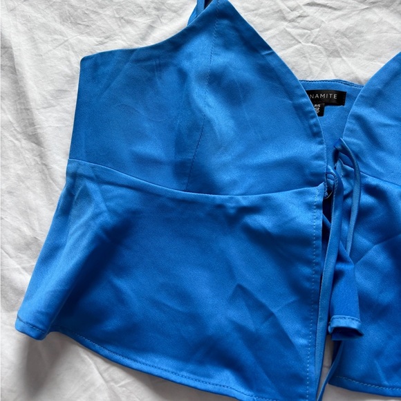 Dynamite Vibrant Blue Camisole satin silk tie front tank top going out nwot - Picture 3 of 5